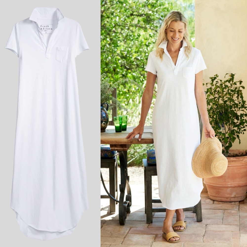 Frank & Eileen White Cotton Midi Dress Size XS